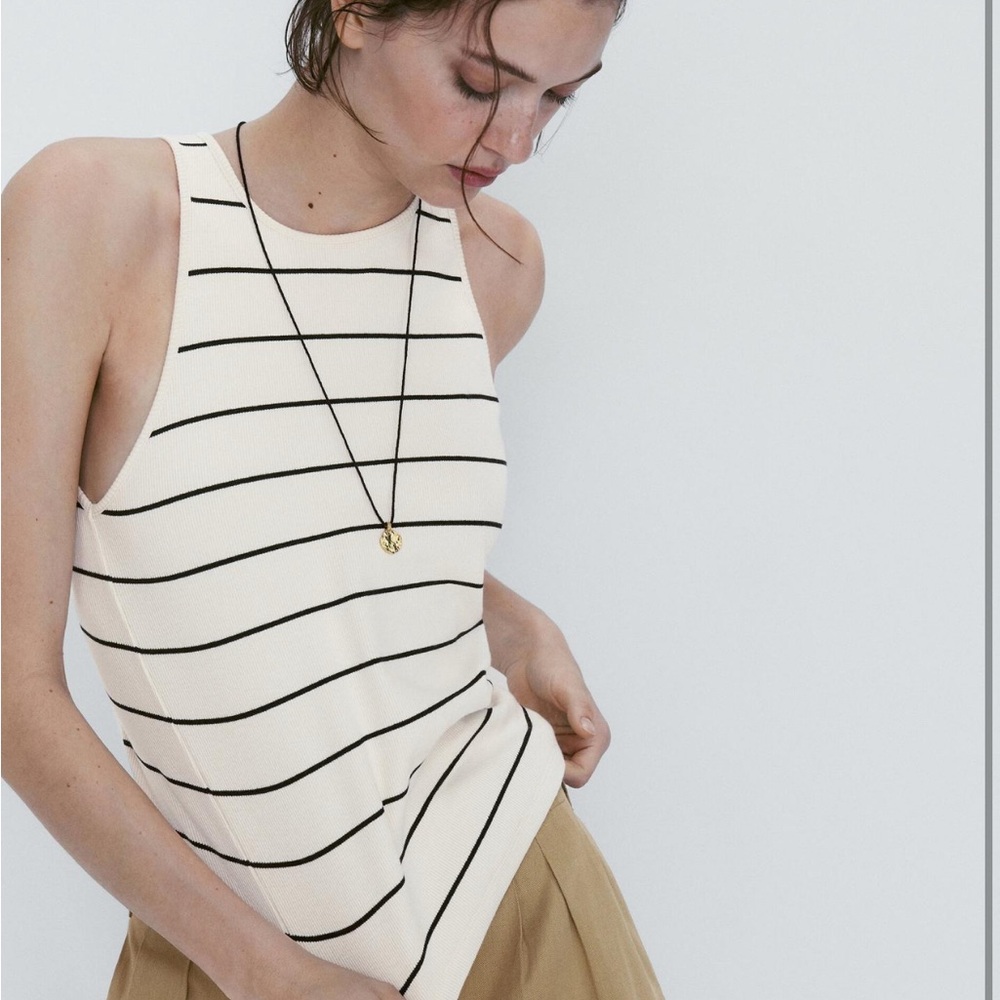 Massimo Dutti Cream and Black Striped Tank Top